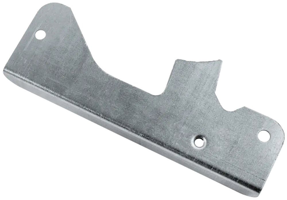 Verzinkte Metallplatte mit mehreren Löchern, vermutlich eine Komponente zur Befestigung im Abgasbereich, verwendet für Wolf-Produkte.